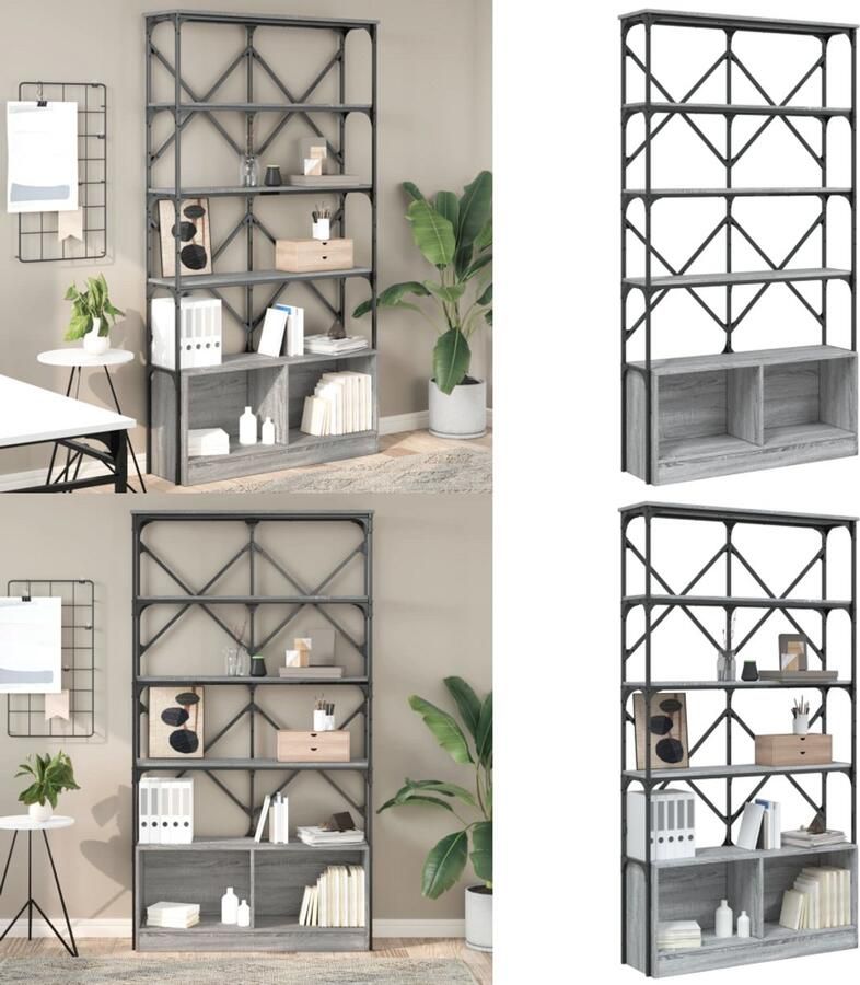 VidaXL Boekenkast 100x26x180 cm bewerkt hout en metaal grijs sonoma Boekenkast Boekenkasten Boeken Plank Schappenkast