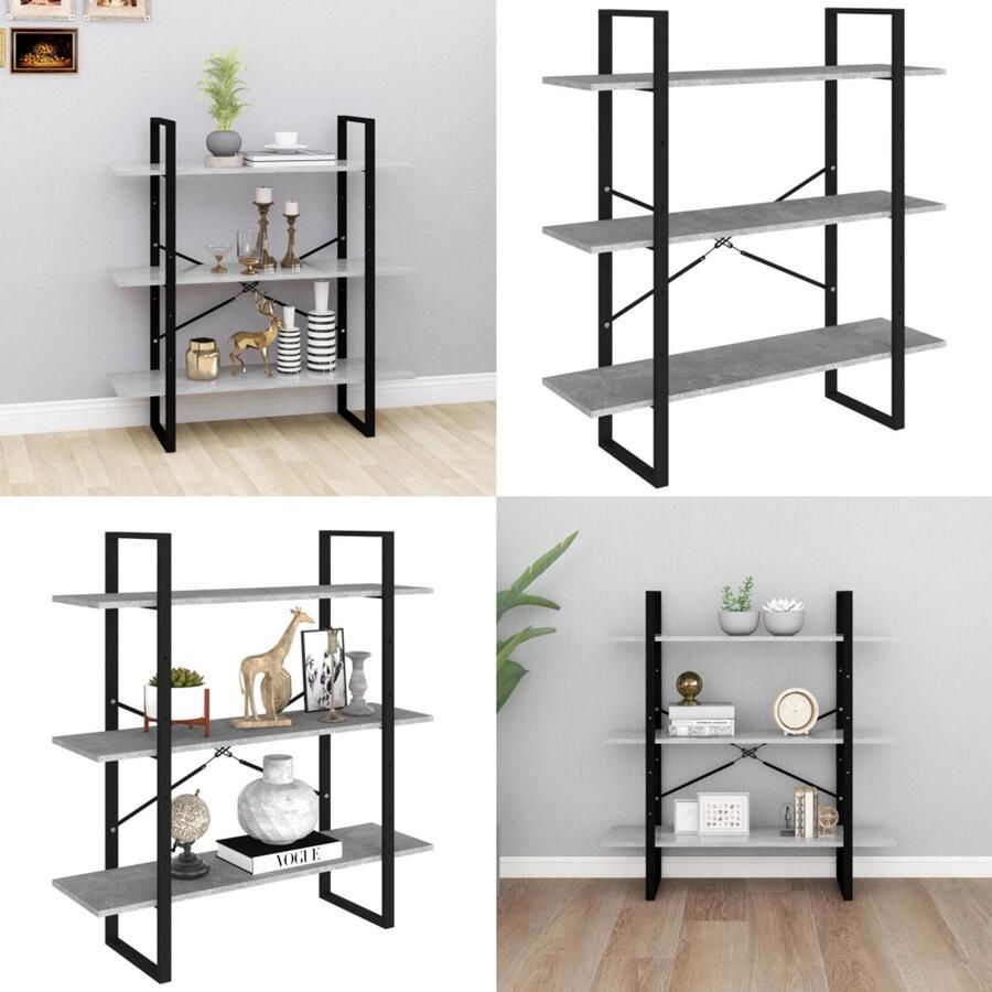 VidaXL Boekenkast 100x30x105 cm bewerkt hout betongrijs Boekenkast Boekenkasten Kast Kasten
