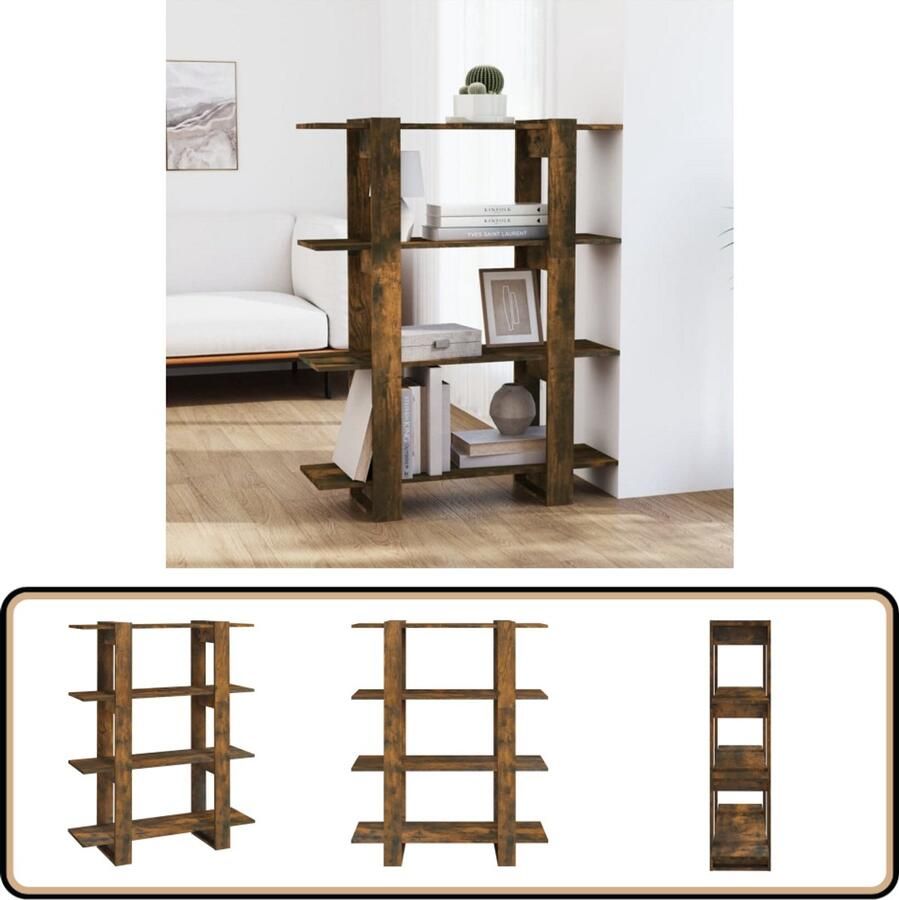 The Living Store Boekenkast Gerookt Eiken 100 x 30 x 123.5 cm Kan als scheidingswand gebruikt worden Boekenkast Kamerdivider Houten Boekenkast Bruine Boekenkast Vintage Boekenkast