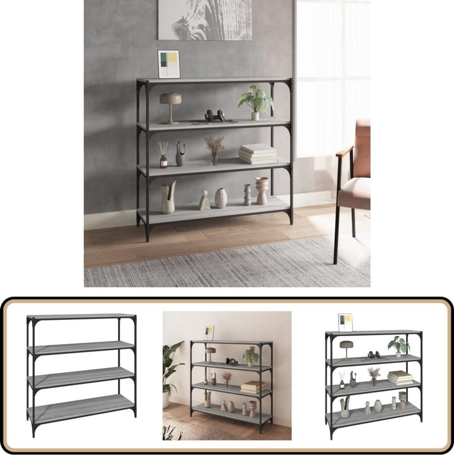 VidaXL Boekenkast 100x33x100 cm Grijs Sonoma Eiken Boekenkast Industrieel Design Houten Boekenkast Grijze Boekenkast Tv Meubel Opbergkast Bibliotheek