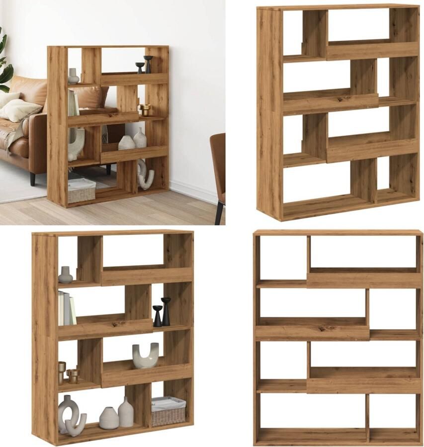 VidaXL Boekenkast 100x33x125 5 cm bewerkt hout artisanaal eikenkleurig Boekenkast Boekenkasten Boeken Plank Schappenkast