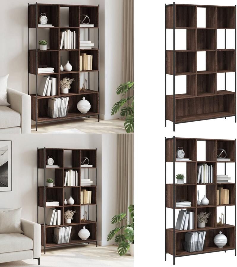 VidaXL Boekenkast 102x28x172 cm bewerkt hout bruin eikenkleur Boekenkast Boekenkasten Boeken Plank Schappenkast