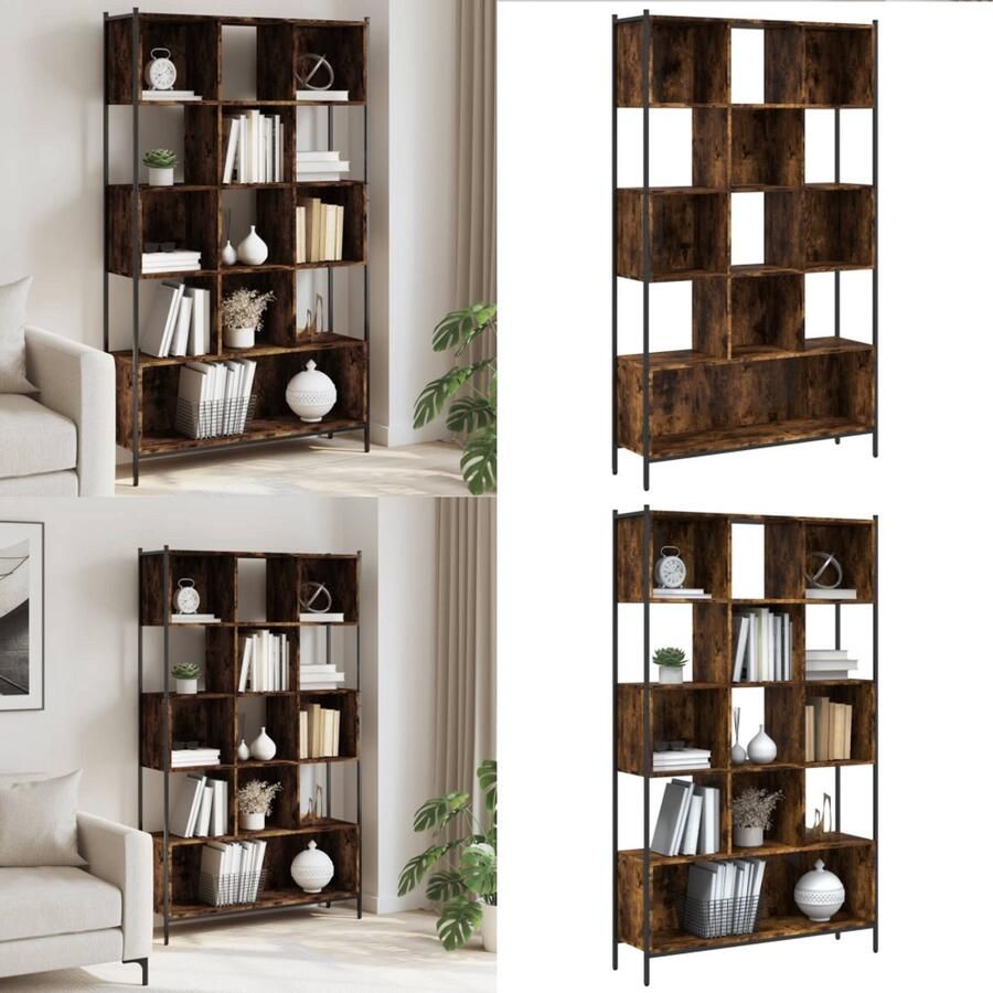 VidaXL Boekenkast 102x28x172 cm bewerkt hout gerookt eikenkleurig Boekenkast Boekenkasten Boeken Plank Schappenkast