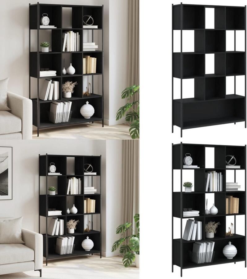 VidaXL Boekenkast 102x28x172 cm bewerkt hout zwart Boekenkast Boekenkasten Boeken Plank Schappenkast