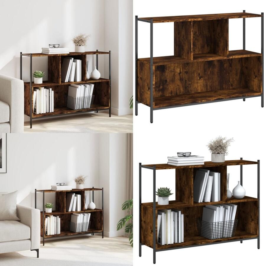 VidaXL Boekenkast 102x28x77 5 cm bewerkt hout gerookt eikenkleurig Boekenkast Boekenkasten Boeken Plank Schappenkast