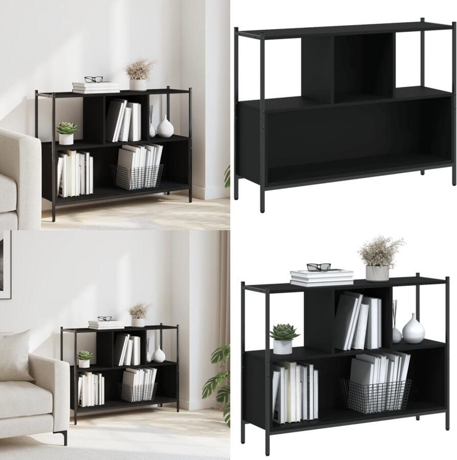 VidaXL Boekenkast 102x28x77 5 cm bewerkt hout zwart Boekenkast Boekenkasten Boeken Plank Schappenkast