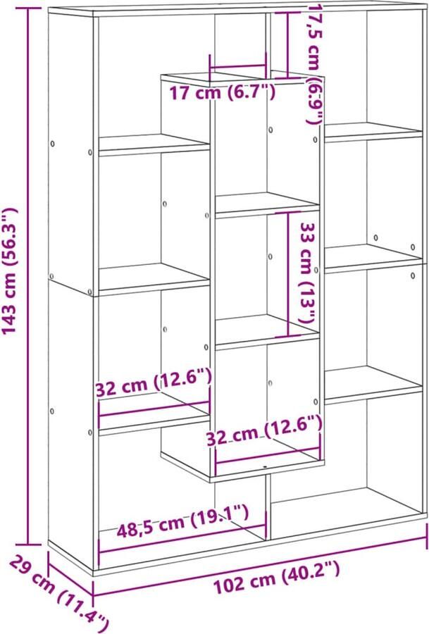 VidaXL Boekenkast 102x29x143 cm bewerkt hout oud houtkleurig