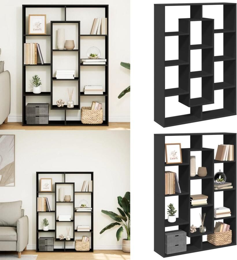 VidaXL Boekenkast 102x29x143 cm bewerkt hout zwart Boekenkast Boekenkasten Boeken Plank Schappenkast