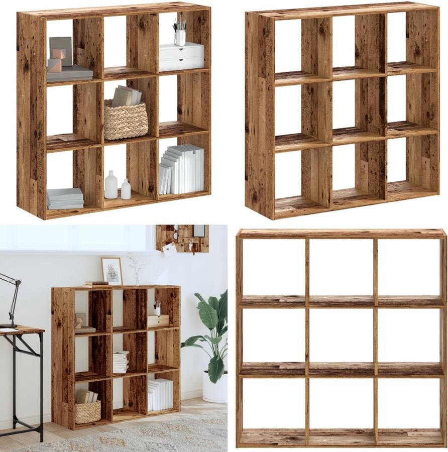VidaXL Boekenkast 102x32x102 cm bewerkt hout oud houtkleurig Boekenkast Boekenkasten Boeken Plank Schappenkast