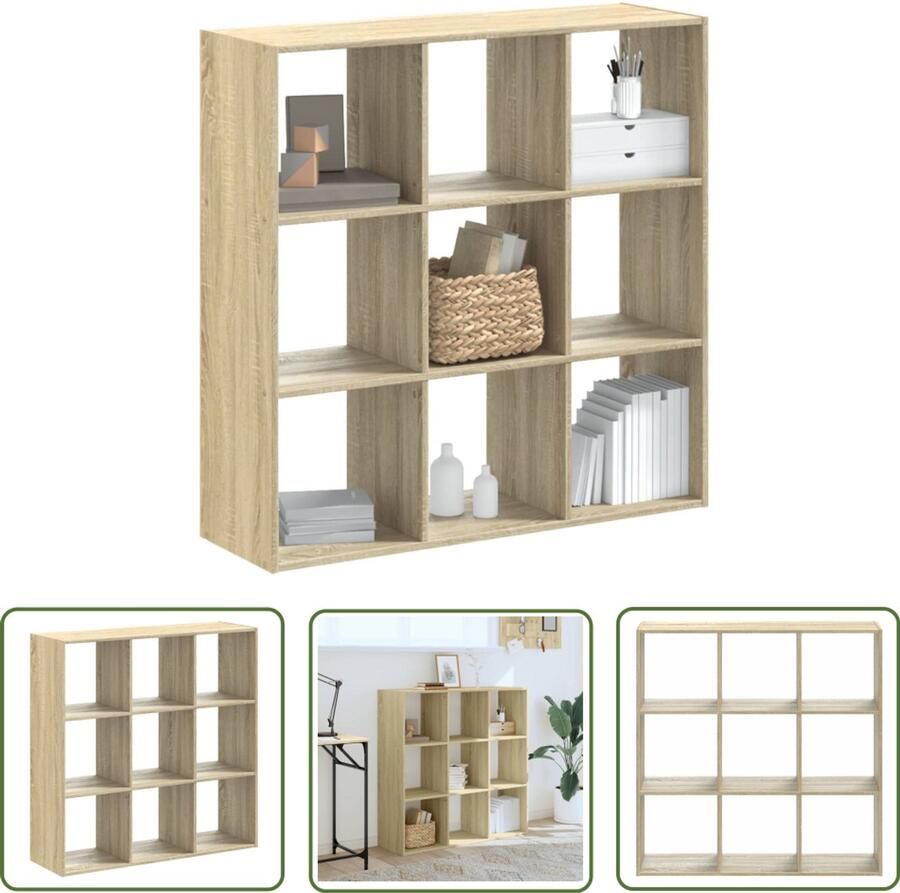 The Living Store Boekenkast 102x32x102 cm bewerkt hout sonoma eikenkleurig Boekenkast Houten Boekenkast Boekenplank Opslagruimte Kamer Divider - Foto 2