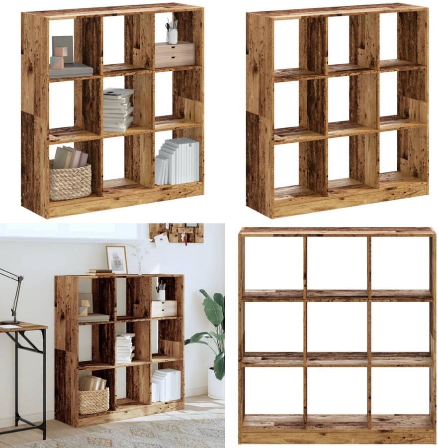 VidaXL Boekenkast 102x32x108 cm bewerkt hout oud houtkleurig Boekenkast Boekenkasten Boeken Plank Schappenkast