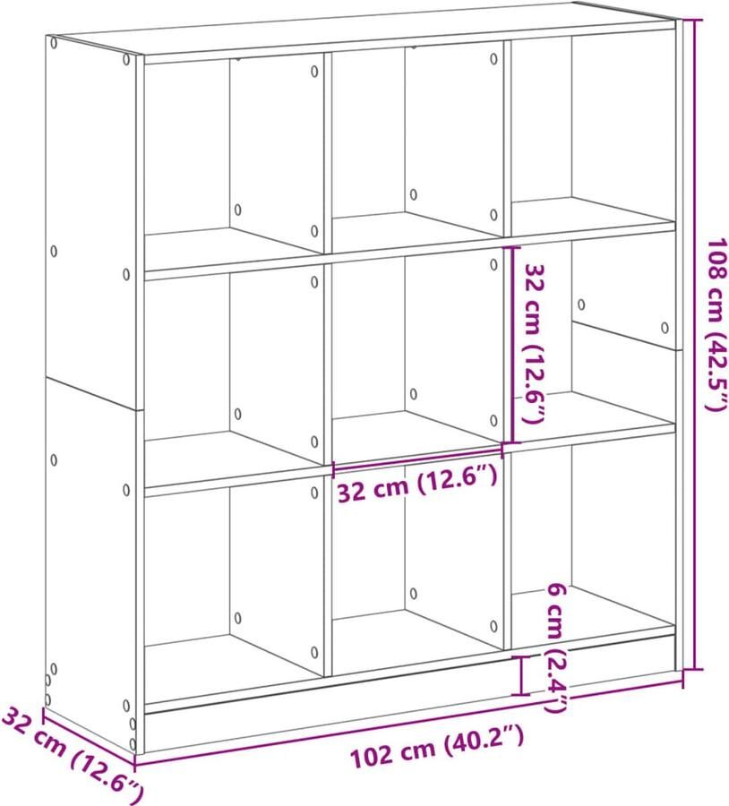 VidaXL Boekenkast 102x32x108 cm bewerkt hout wit - Foto 2