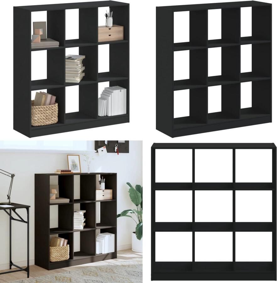VidaXL Boekenkast 102x32x108 cm bewerkt hout zwart Boekenkast Boekenkasten Boeken Plank Schappenkast