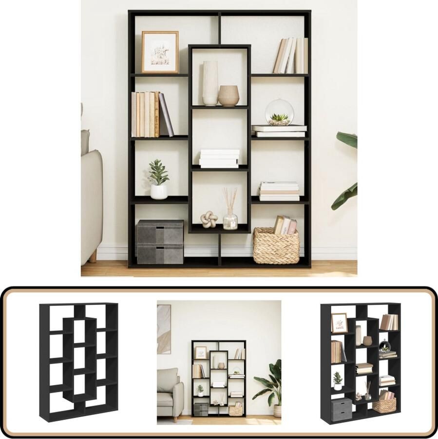 VidaXL Boekenkast 11 vakken 102x29x143 cm Zwart Boekenkast Boekenkasten Boeken Plank Schappenkast - Foto 2