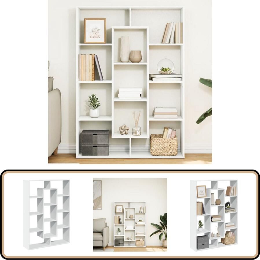 VidaXL Boekenkast 11 vakken Wit Bewerkt hout Boekenkast Boekenkasten Boeken Plank Schappenkast