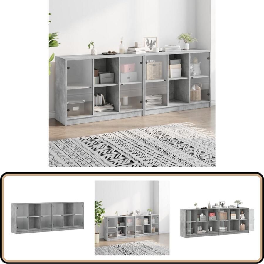 VidaXL Boekenkast 12 vakken 204x37x75 cm Grijs Boekenkast Houten Boekenkast Vitrinekast Tv-stand Bergruimte - Foto 2