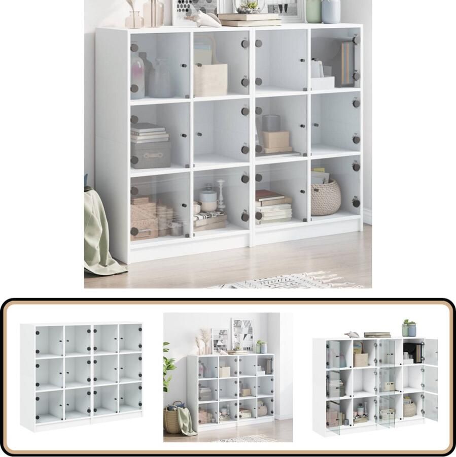 VidaXL Boekenkast 12 vakken Bewerkt hout Wit Boekenkast Houten Boekenkast Witte Boekenkast Opbergkast Vitrinekast - Foto 2