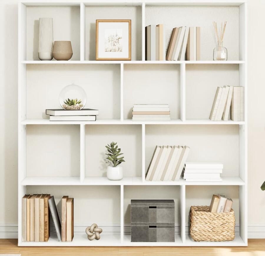 VidaXL Boekenkast 12 vakken Wit Bewerkt hout Boekenkast Boekenkasten Boeken Plank Schappenkast