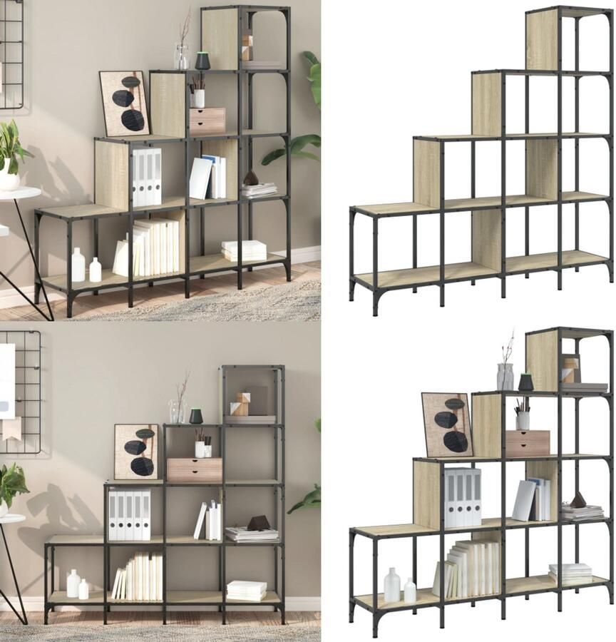 VidaXL Boekenkast 122x30x132 cm bewerkt hout en metaal sonoma eiken Boekenkast Boekenkasten Boeken Plank Schappenkast