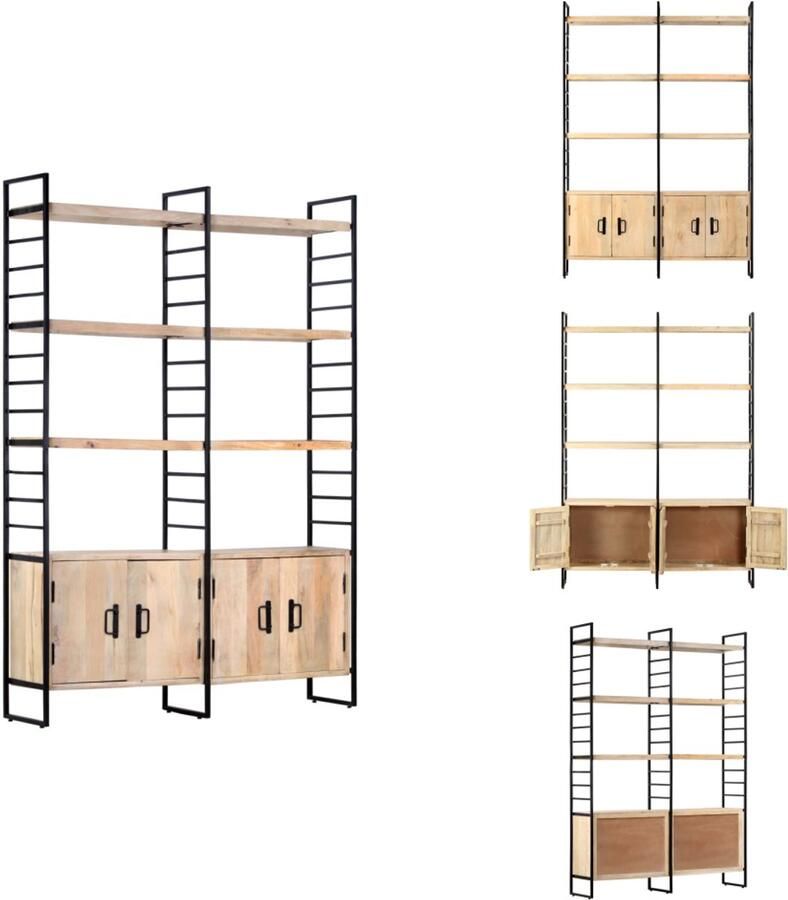 The Living Store Boekenkast Retro Industrieel 124x30x180cm Massief mangohout Gepoedercoat ijzeren frame Boekenkast Industriele Meubels Mangohouten Boekenkast Vintage Boekenkast Bibliotheekkast - Foto 2