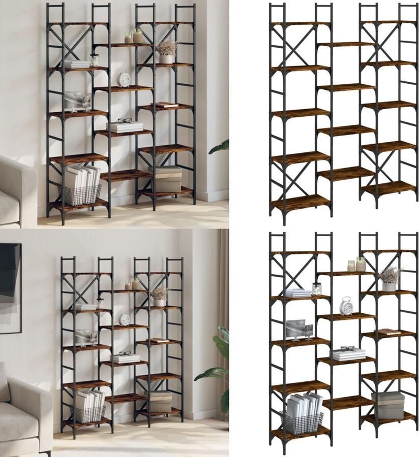 VidaXL Boekenkast 127 5x28 5x172 5 cm bewerkt hout gerookt eikenkleur Boekenkast Boekenkasten Boeken Plank Schappenkast