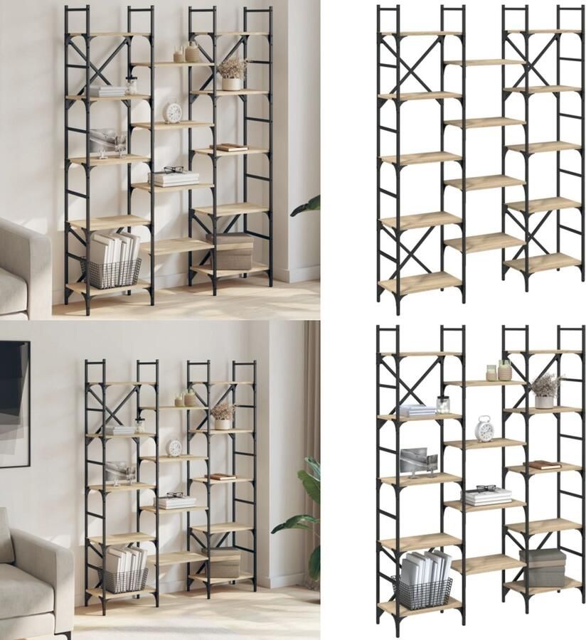 The Living Store Boekenkast 127 5x28 5x172 5 cm bewerkt hout sonoma eikenkleurig Boekenkast Houten Boekenkast Bruine Boekenkast Bibliotheekkast Opbergkast - Foto 2