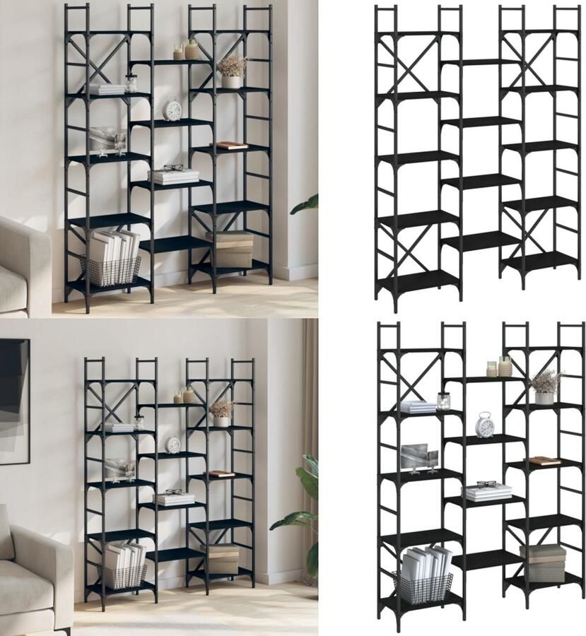 VidaXL Boekenkast 127 5x28 5x172 5 cm bewerkt hout zwart Boekenkast Boekenkasten Boeken Plank Schappenkast