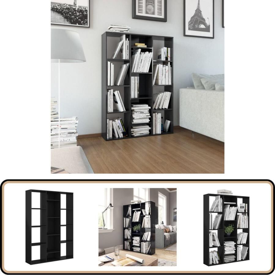 VidaXL Boekenkast 13 vakken 100x24x140 cm Zwart Kamerscherm Scheidingswand Boekenkast Meubilair Zwarte Kamerdecoratie Modern Design Opslagoplossing Woonaccessoires