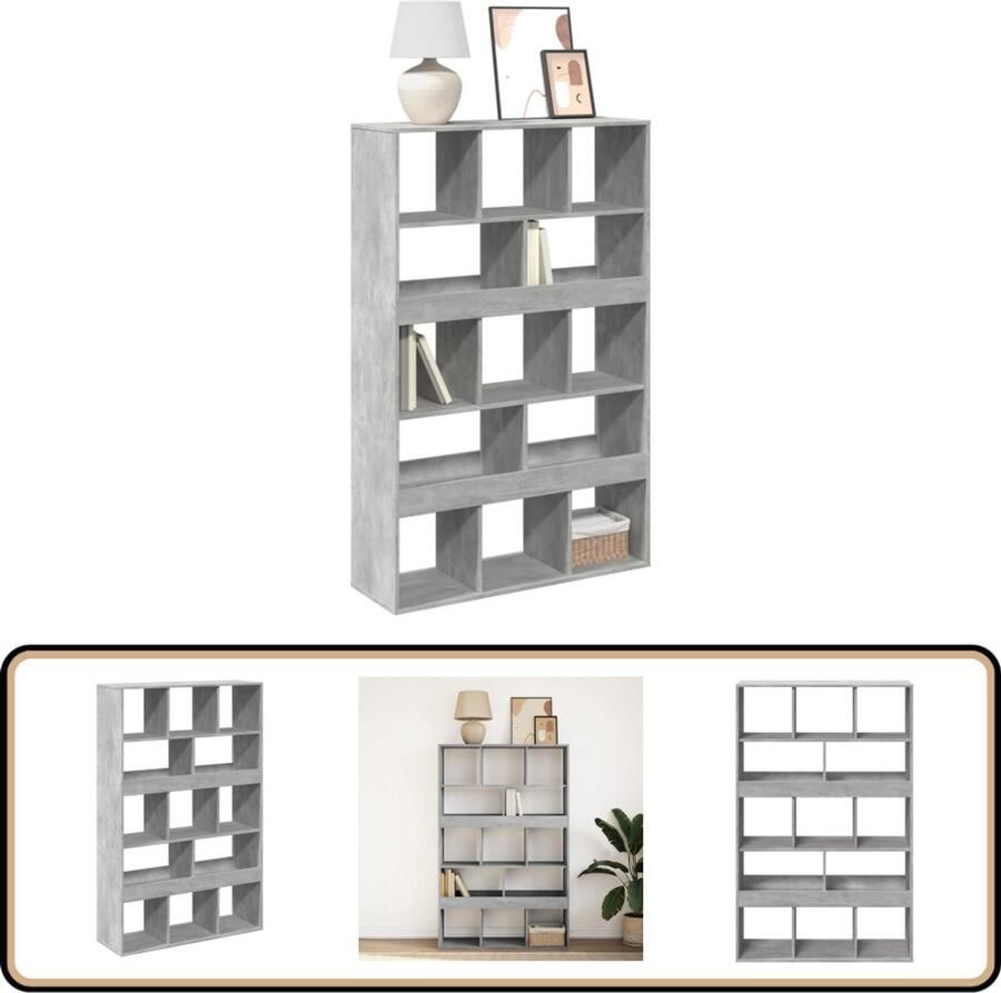 VidaXL Boekenkast 13 vakken betongrijs hout Boekenkast Boekenkasten Boeken Plank Schappenkast