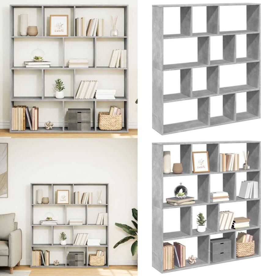 VidaXL Boekenkast 132x29x141 5 cm bewerkt hout betongrijs Boekenkast Boekenkasten Boeken Plank Schappenkast