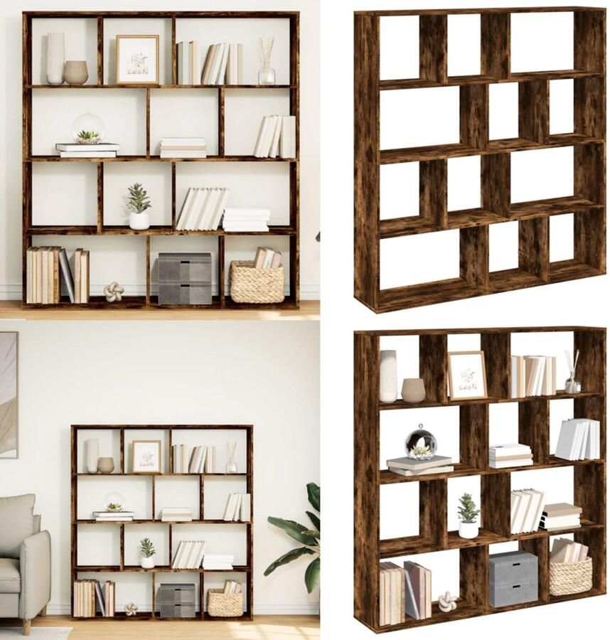 VidaXL Boekenkast 132x29x141 5 cm bewerkt hout gerookt eikenkleurig Boekenkast Boekenkasten Boeken Plank Schappenkast