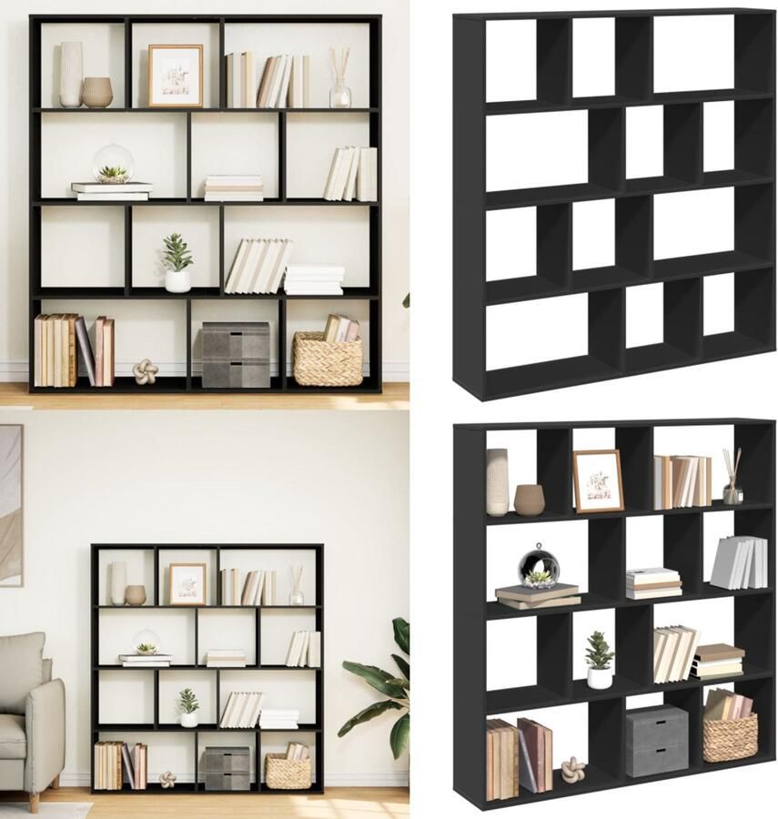 VidaXL Boekenkast 132x29x141 5 cm bewerkt hout zwart Boekenkast Boekenkasten Boeken Plank Schappenkast