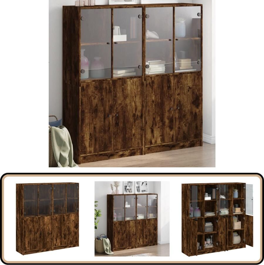 VidaXL Boekenkast 136x37x142cm Gerookt Eikenhout Boekenkast Houten Boekenkast Vitrinekast Opslagoplossing Modern Design - Foto 2