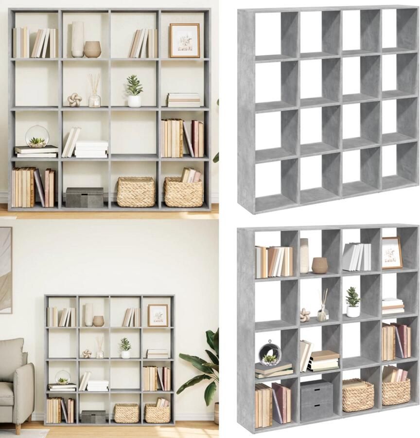 VidaXL Boekenkast 137 5x29x137 5 cm bewerkt hout betongrijs Boekenkast Boekenkasten Boeken Plank Schappenkast