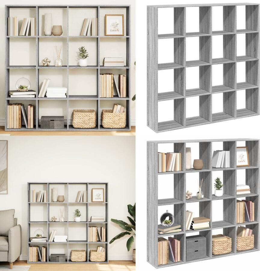 VidaXL Boekenkast 137 5x29x137 5 cm bewerkt hout grijs sonoma eiken Boekenkast Boekenkasten Boeken Plank Schappenkast