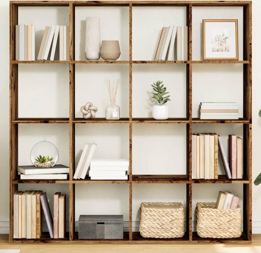VidaXL Boekenkast 137 5x29x137 5 cm bewerkt hout oud houtkleurig