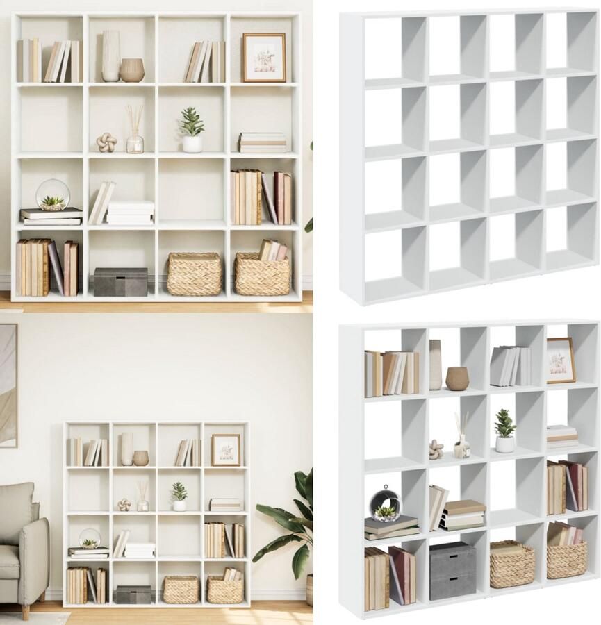 VidaXL Boekenkast 137 5x29x137 5 cm bewerkt hout wit Boekenkast Boekenkasten Boeken Plank Schappenkast