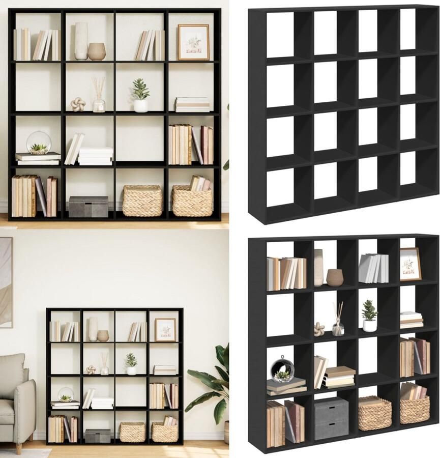 VidaXL Boekenkast 137 5x29x137 5 cm bewerkt hout zwart Boekenkast Boekenkasten Boeken Plank Schappenkast