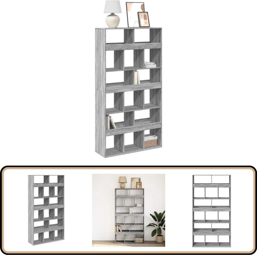 VidaXL Boekenkast 15 vakken Grijs Sonoma Eiken Boekenkast Boekenkasten Boeken Plank Schappenkast