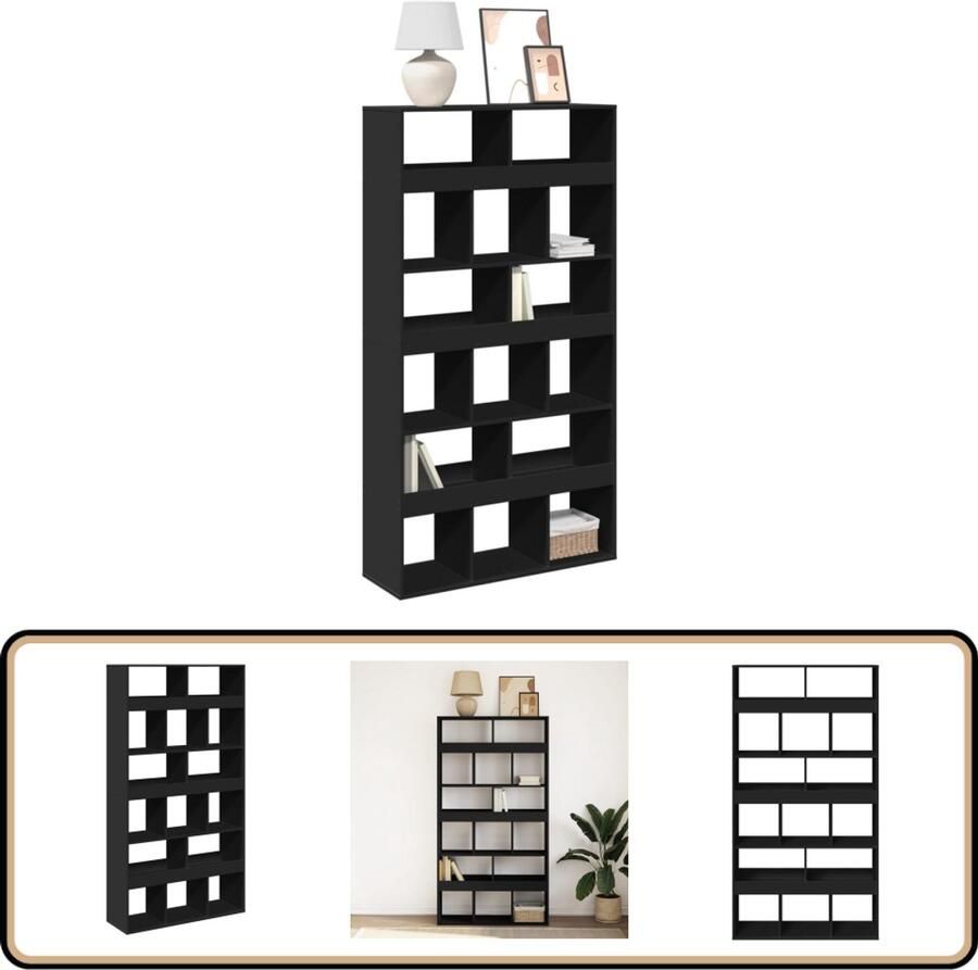 VidaXL Boekenkast 15 vakken zwart hout Boekenkast Boekenkasten Boeken Plank Schappenkast
