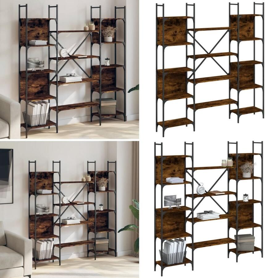 VidaXL Boekenkast 155 5x24x166 5 cm bewerkt hout gerookt eikenkleurig Boekenkast Boekenkasten Boeken Plank Schappenkast