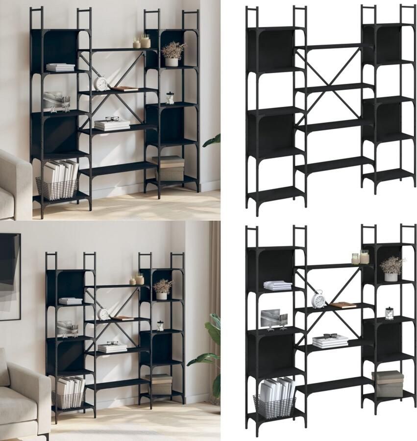 VidaXL Boekenkast 155 5x24x166 5 cm bewerkt hout zwart Boekenkast Boekenkasten Boeken Plank Schappenkast