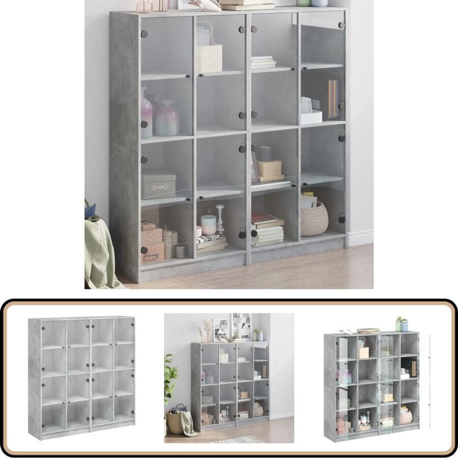 VidaXL Boekenkast 16 vakken Betongrijs 136x37x142 cm Boekenkast Houten Boekenkast Betongrijs Boekenkast Boekenplank Vitrinekast - Foto 2