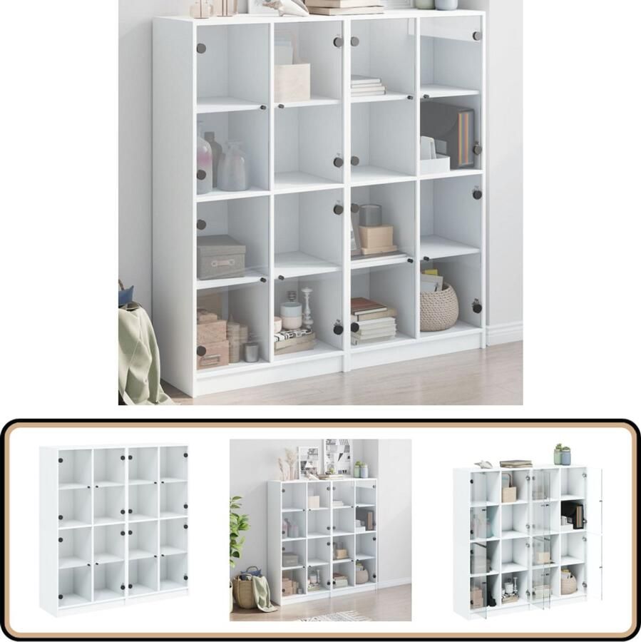 VidaXL Boekenkast 16 vakken Bewerkt hout Wit Boekenkast Boekenplank Opslagoplossing Houten Kast Vitrinekast - Foto 2