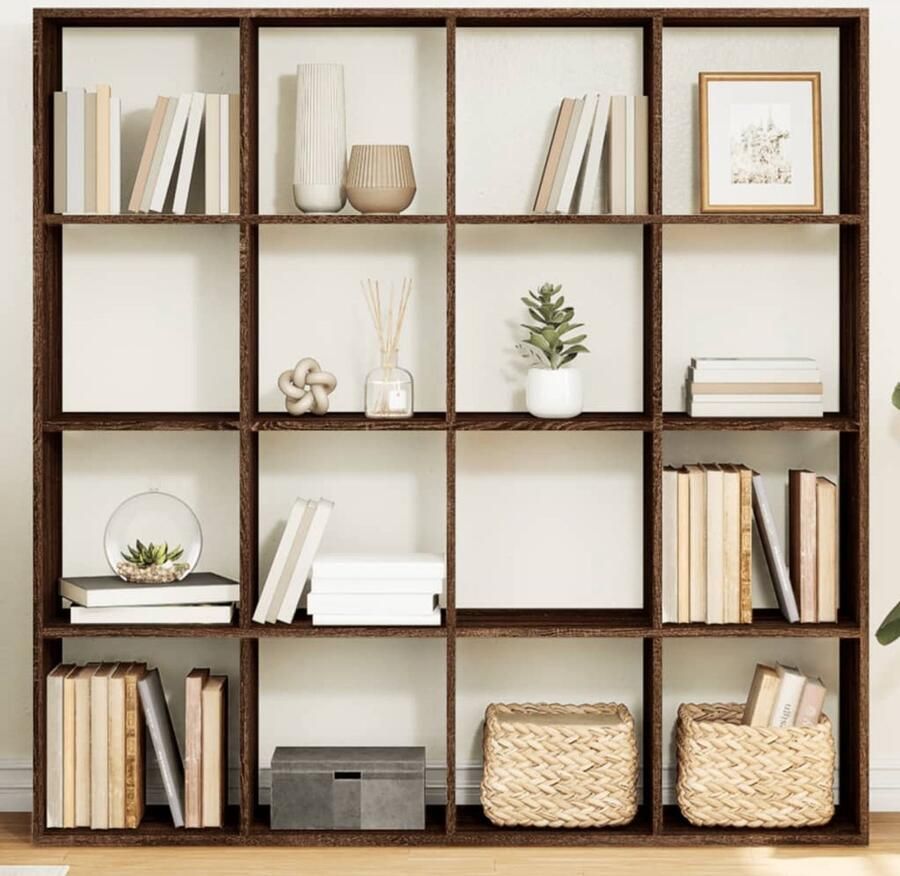 VidaXL Boekenkast 16 Vakken Bruin Eikenkleur Boekenkast Boekenkasten Boeken Plank Schappenkast