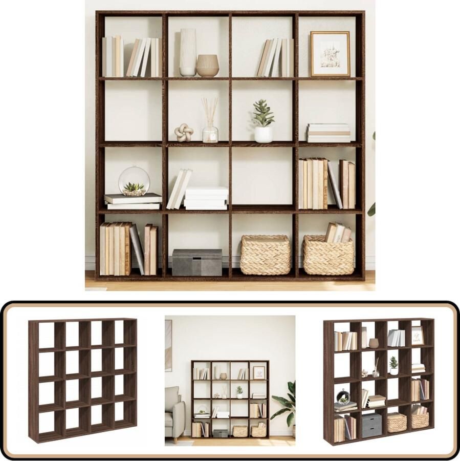 VidaXL Boekenkast 16 Vakken Bruin Eikenkleur Boekenkast Boekenkasten Boeken Plank Schappenkast - Foto 2