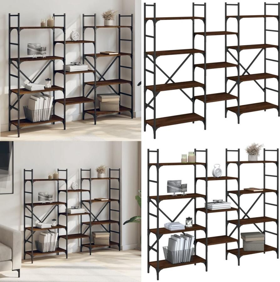 VidaXL Boekenkast 160x28 5x136 5 cm bewerkt hout bruin eikenkleur Boekenkast Boekenkasten Boeken Plank Schappenkast