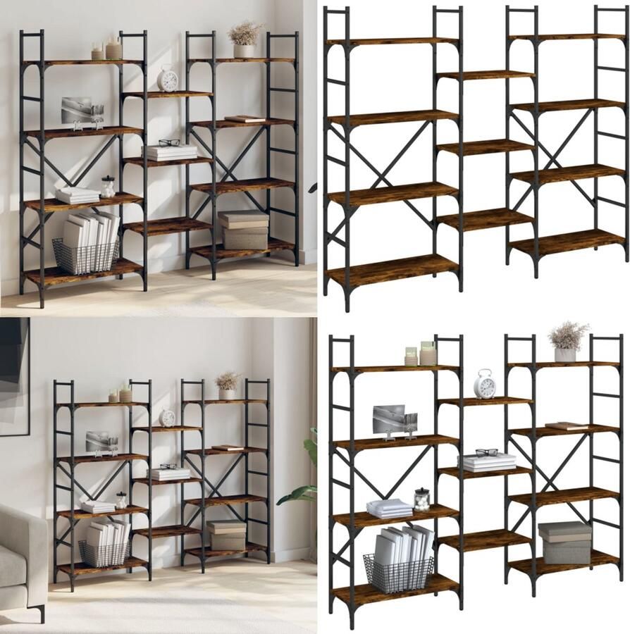 VidaXL Boekenkast 160x28 5x136 5 cm bewerkt hout gerookt eikenkleurig Boekenkast Boekenkasten Boeken Plank Schappenkast