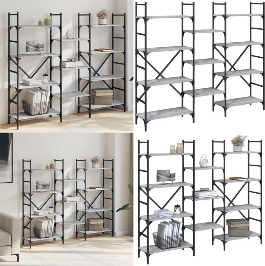 VidaXL Boekenkast 160x28 5x136 5 cm bewerkt hout grijs sonoma eiken Boekenkast Boekenkasten Boeken Plank Schappenkast