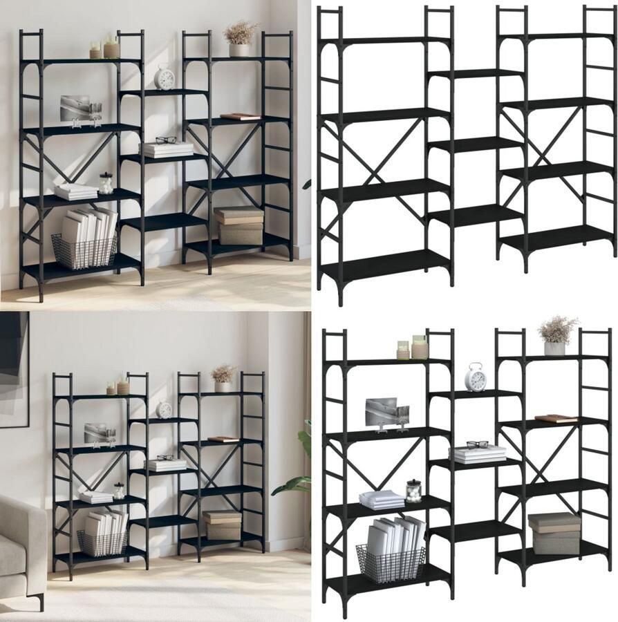 VidaXL Boekenkast 160x28 5x136 5 cm bewerkt hout zwart Boekenkast Boekenkasten Boeken Plank Schappenkast